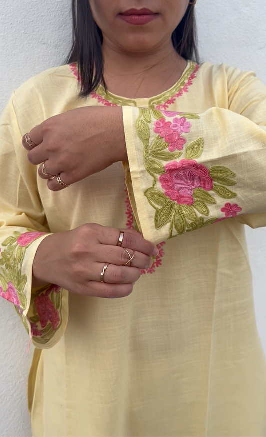 Zard - Butter Yellow Embroidered Kurta Set