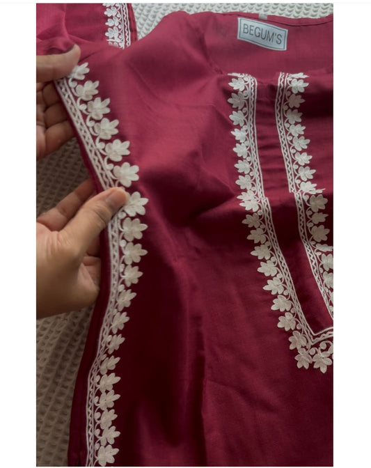 Sharjeena - maroon embroidered kurta set
