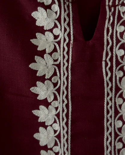 Sharjeena Maroon Embroidered Kurta Set