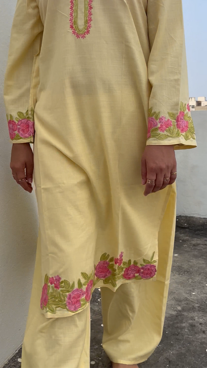 Zard - Butter Yellow Embroidered Kurta Set