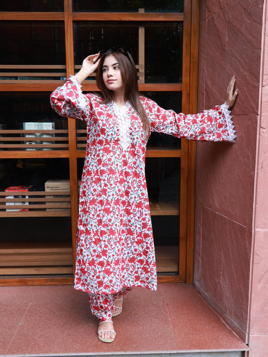 BEGUM’S Red🍓Summer kurta set