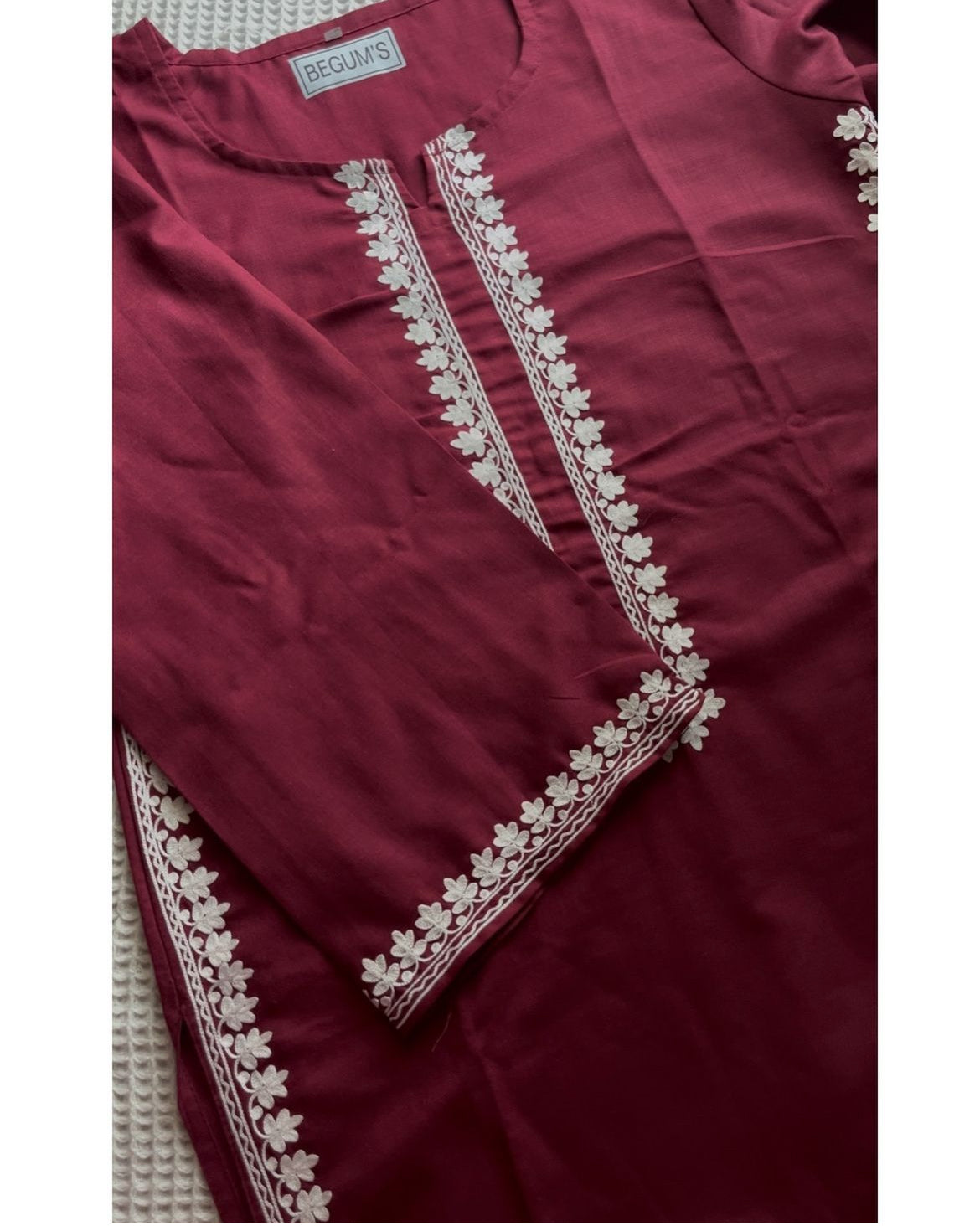 Sharjeena Maroon Embroidered Kurta Set