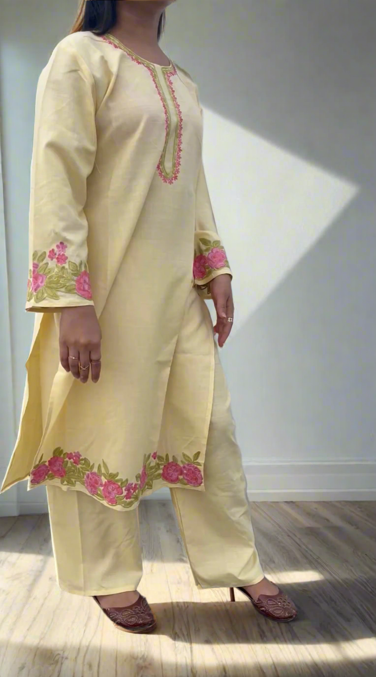 Zard - Butter Yellow Embroidered Kurta Set