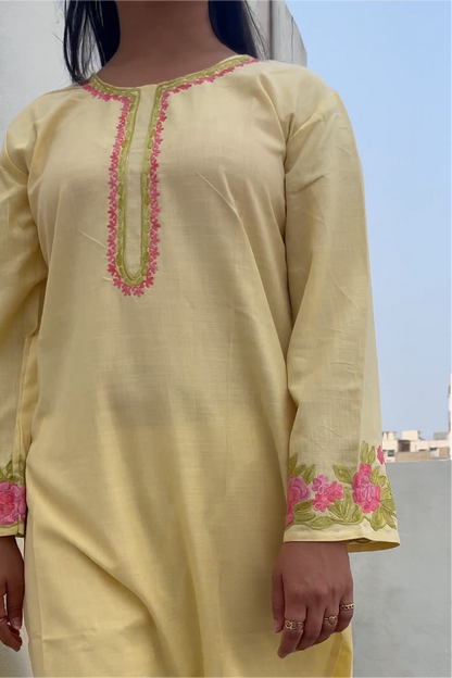Zard - Butter Yellow Embroidered Kurta Set