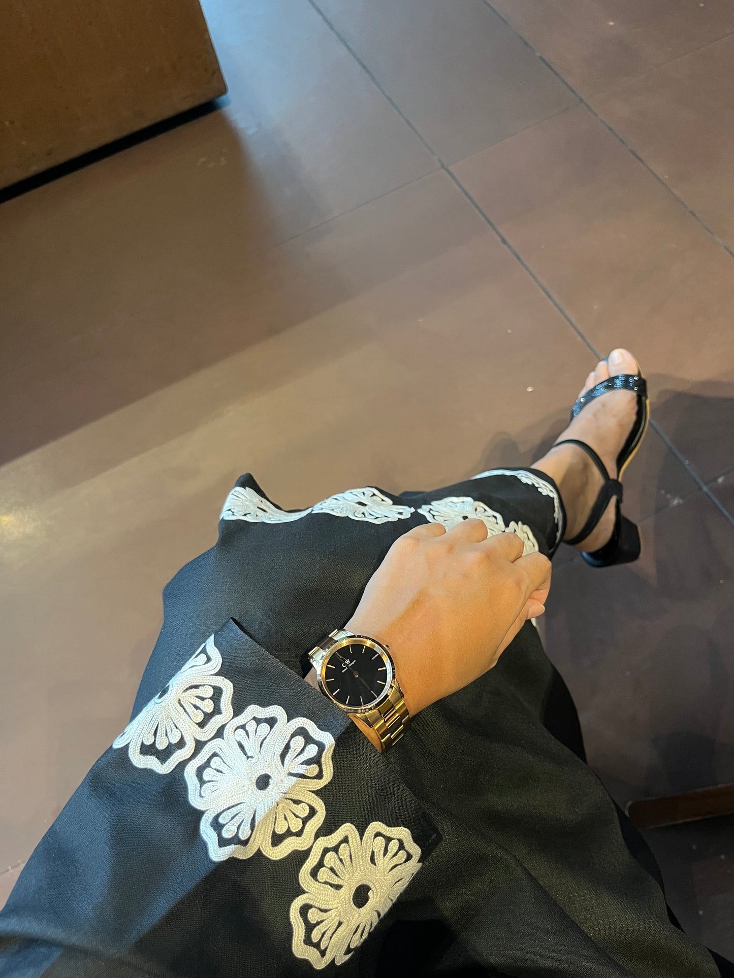 design and fabric texture of Vignette black embroidered suit by BEGUM’S